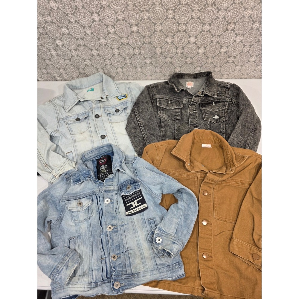 4- Kids Denim Jean Jackets Dinosaur Jordan Craig Tan Black Wash‎ Size 5/6 READ